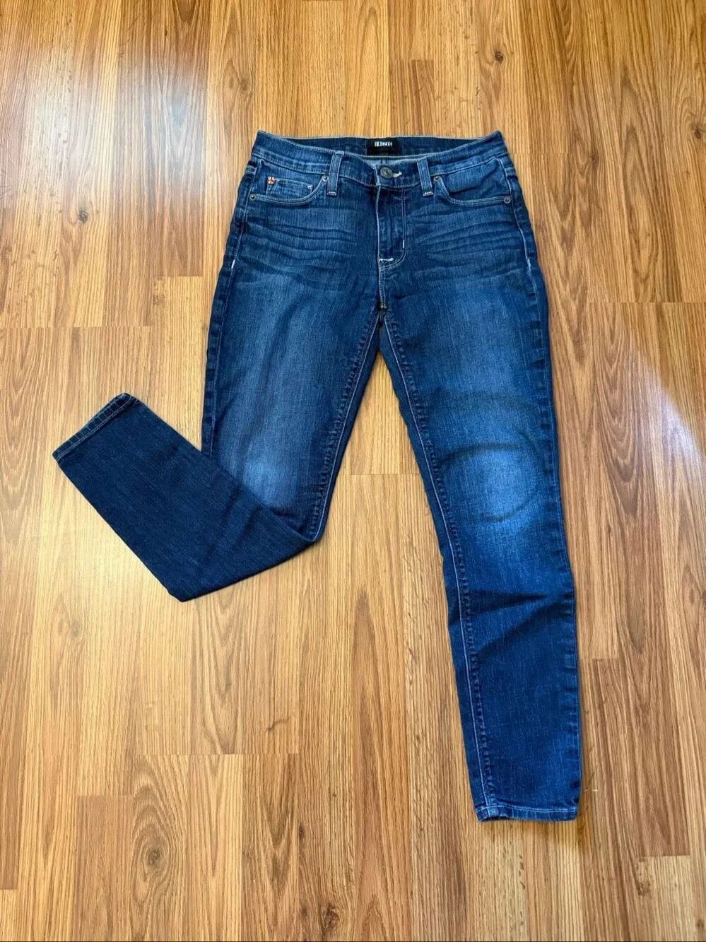 Hudson Women's Low Rise Dark Wash Whiskering Skinny Jeans Blue Size 25